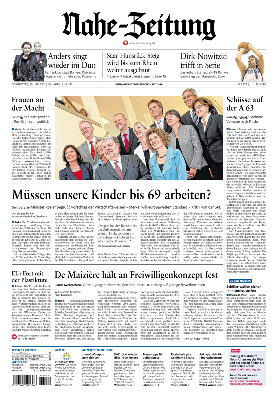 Nahe-Zeitung vom Donnerstag, 19.05.2011