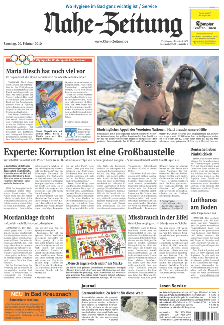 Nahe-Zeitung vom Samstag, 20.02.2010