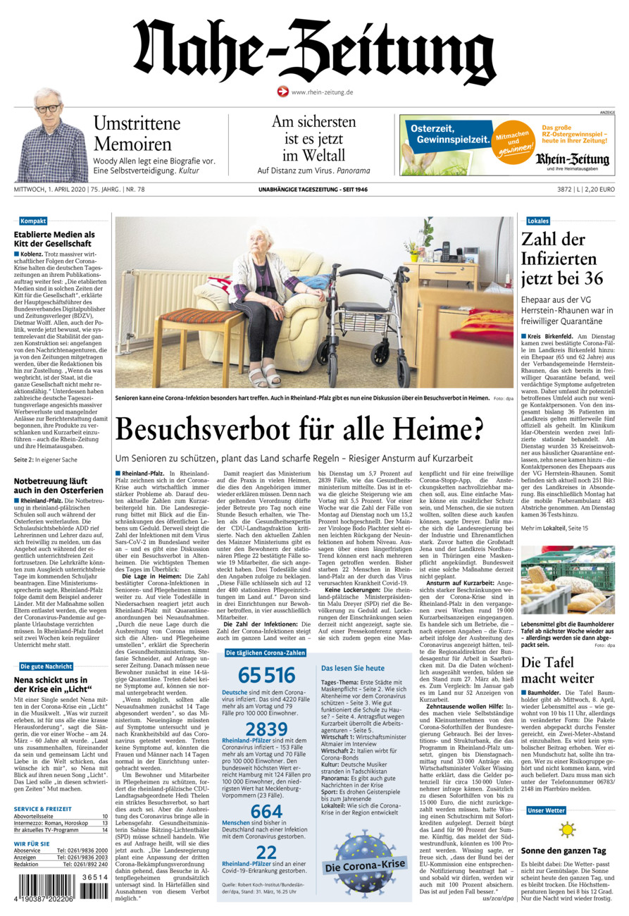 Nahe-Zeitung vom Mittwoch, 01.04.2020