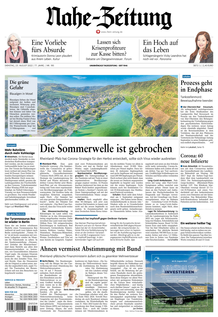 Nahe-Zeitung vom Dienstag, 23.08.2022