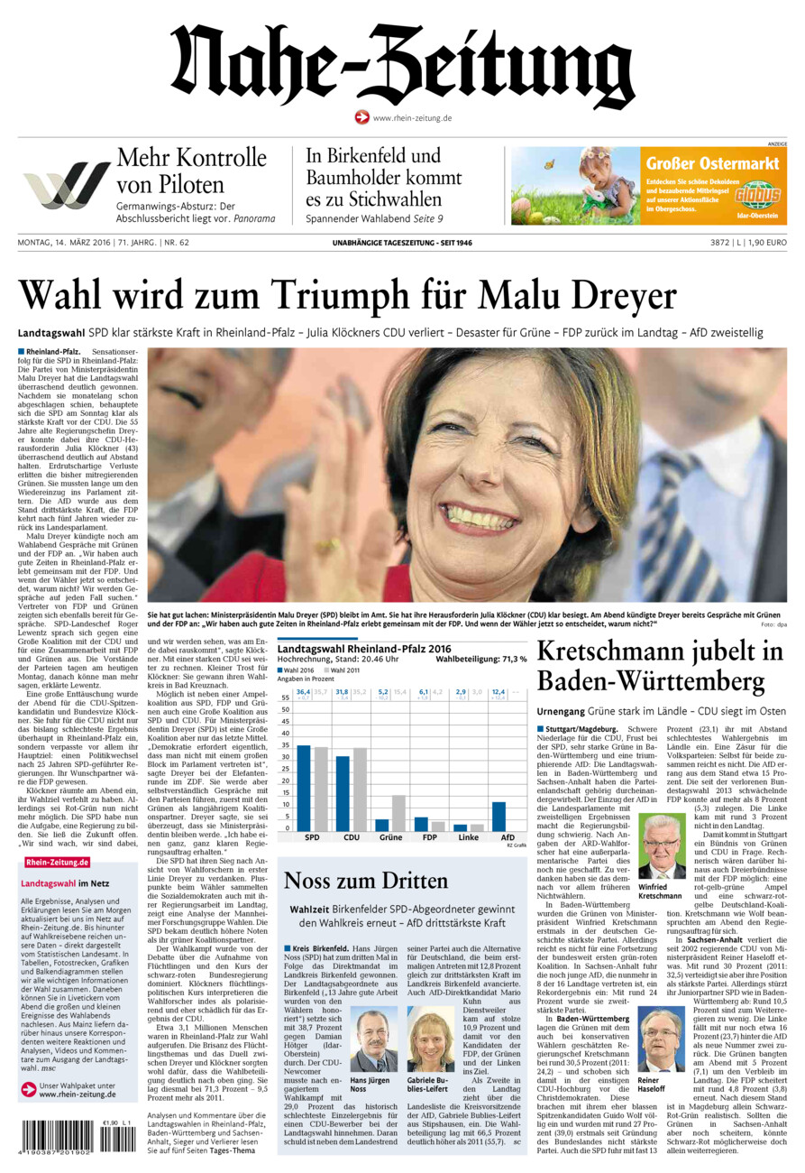 Nahe-Zeitung vom Montag, 14.03.2016
