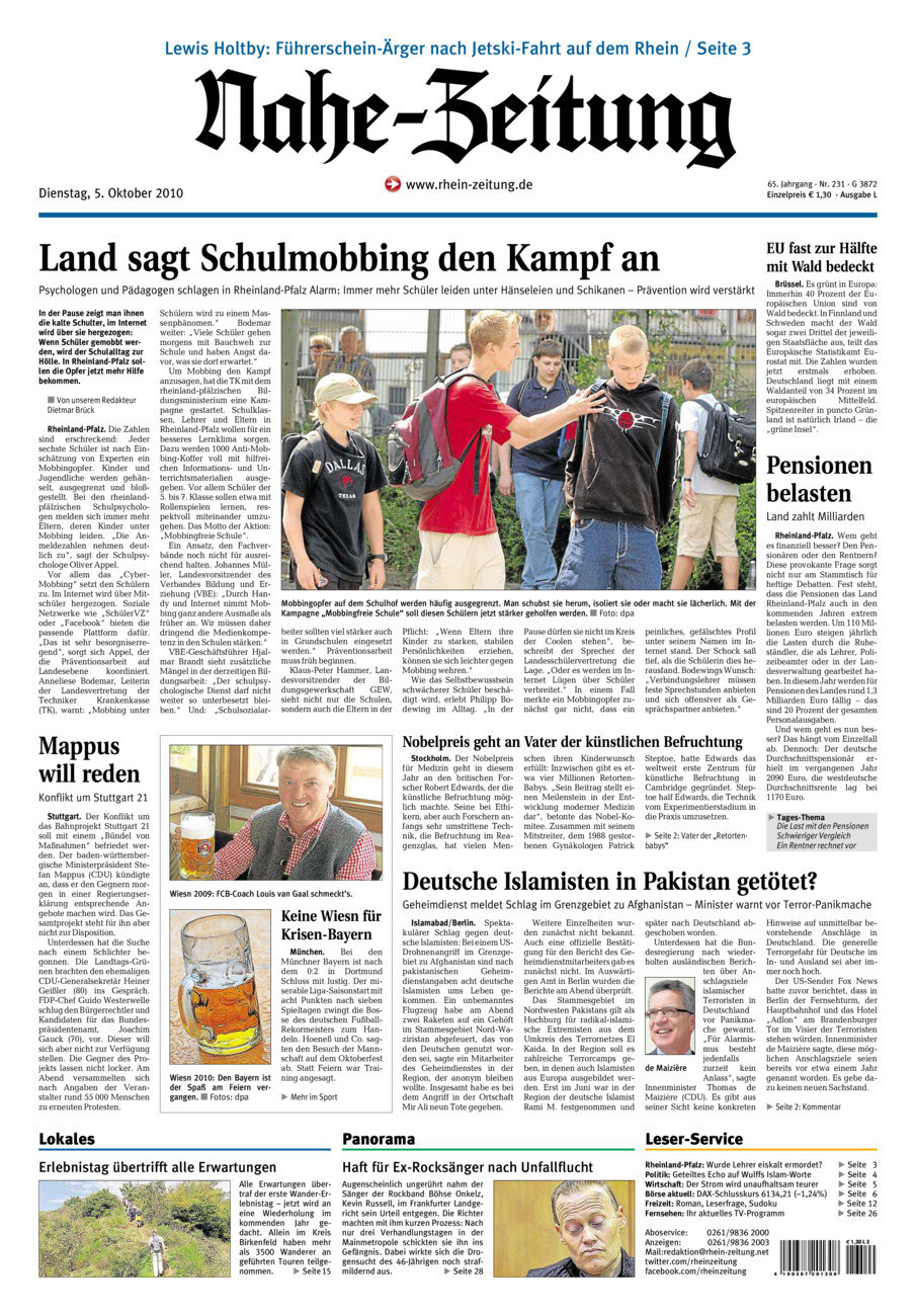 Nahe-Zeitung vom Dienstag, 05.10.2010
