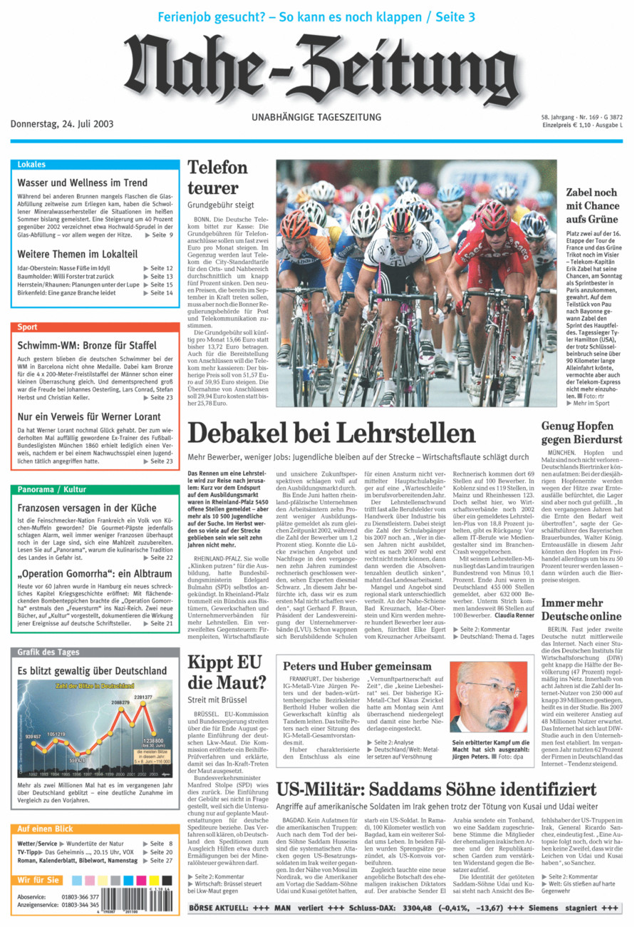 Nahe-Zeitung vom Donnerstag, 24.07.2003