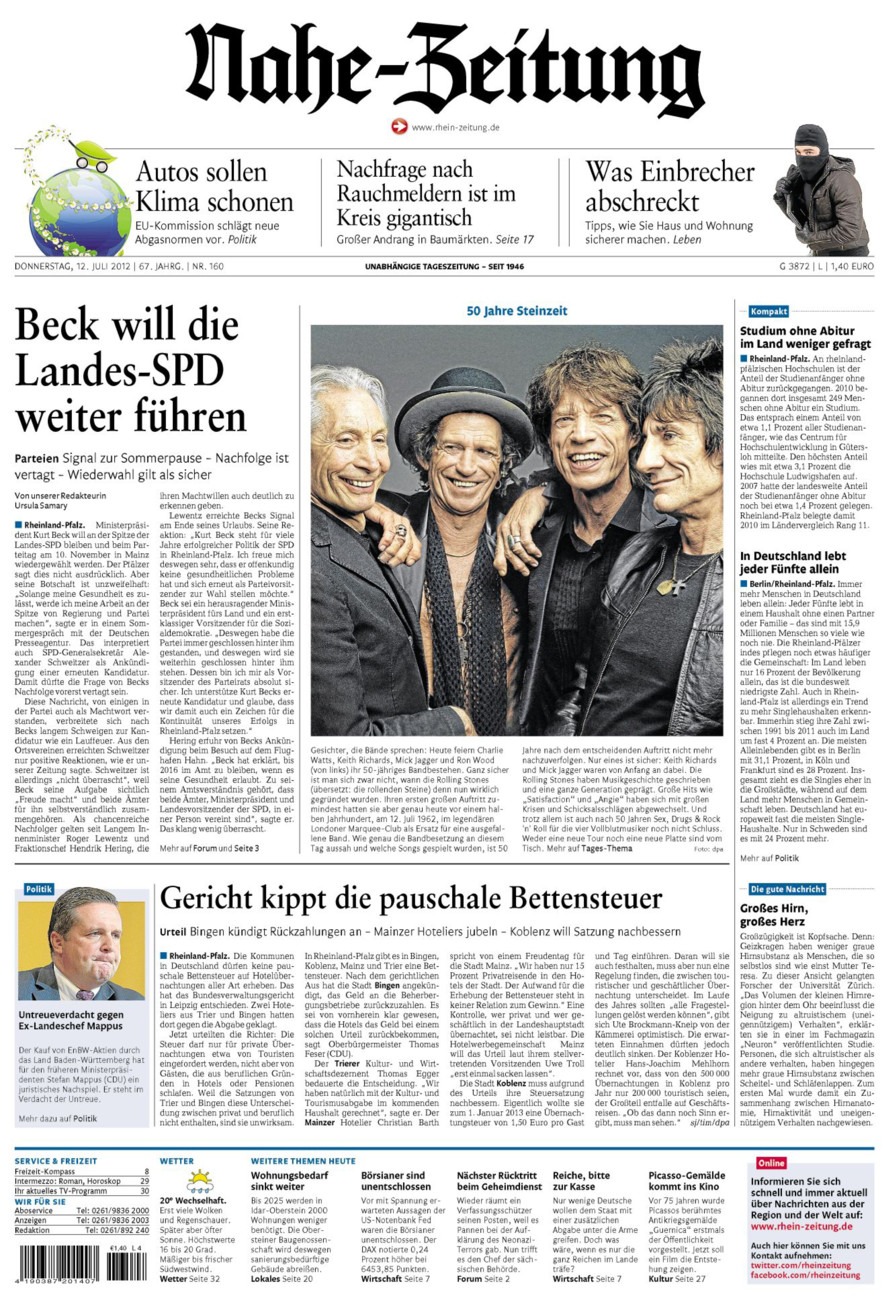 Nahe-Zeitung vom Donnerstag, 12.07.2012