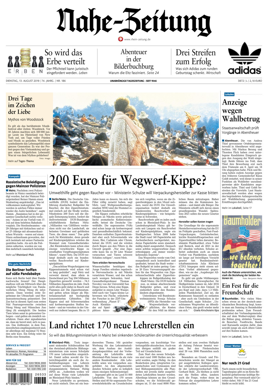 Nahe-Zeitung vom Dienstag, 13.08.2019