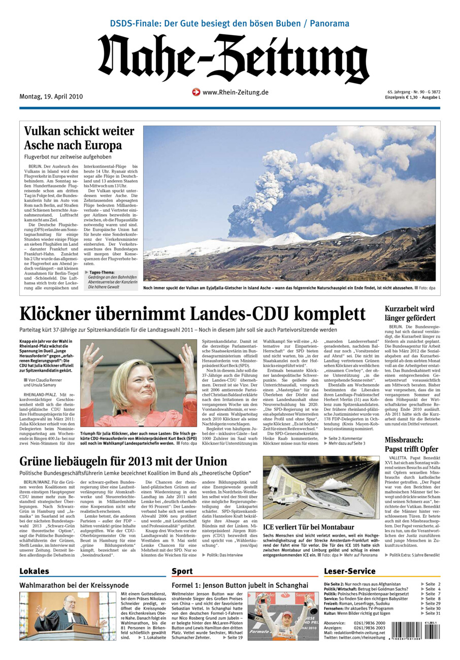 Nahe-Zeitung vom Montag, 19.04.2010