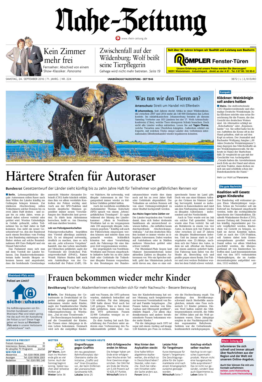 Nahe-Zeitung vom Samstag, 24.09.2016