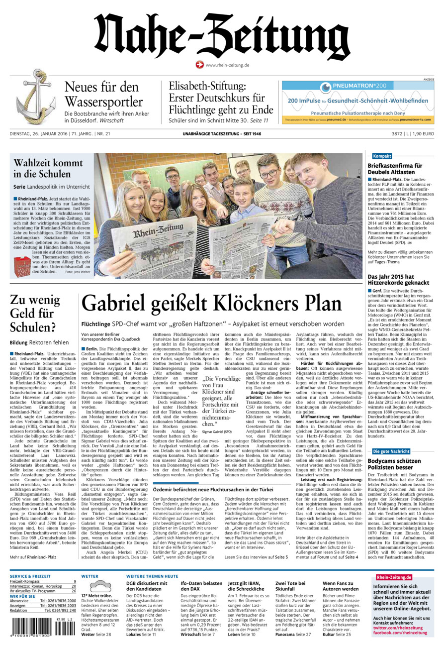 Nahe-Zeitung vom Dienstag, 26.01.2016