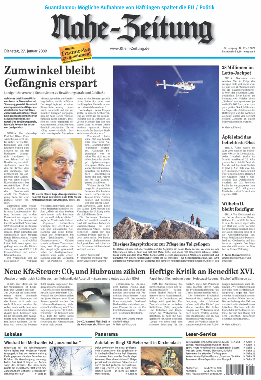 Nahe-Zeitung vom Dienstag, 27.01.2009