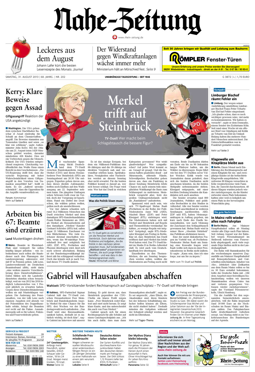 Nahe-Zeitung vom Samstag, 31.08.2013