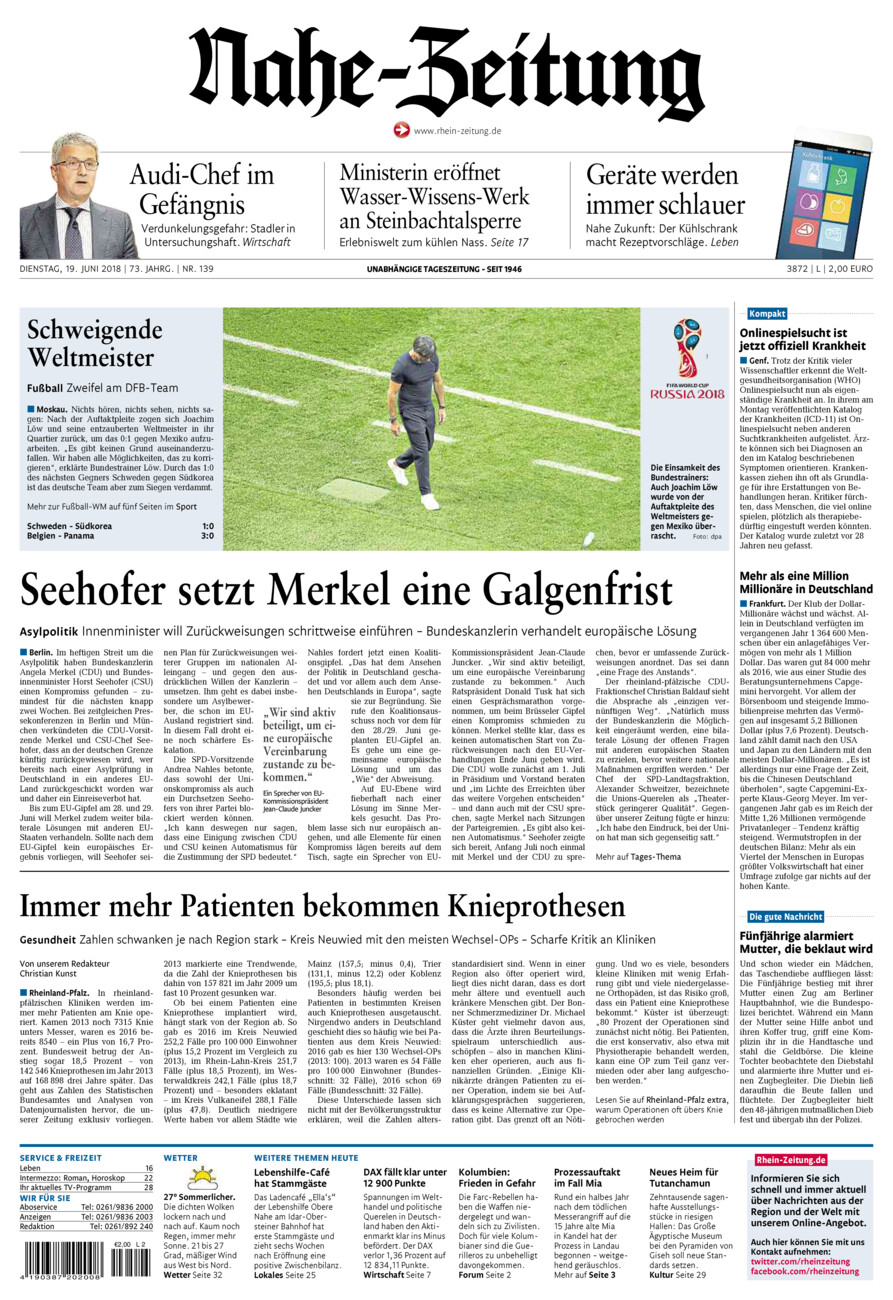 Nahe-Zeitung vom Dienstag, 19.06.2018