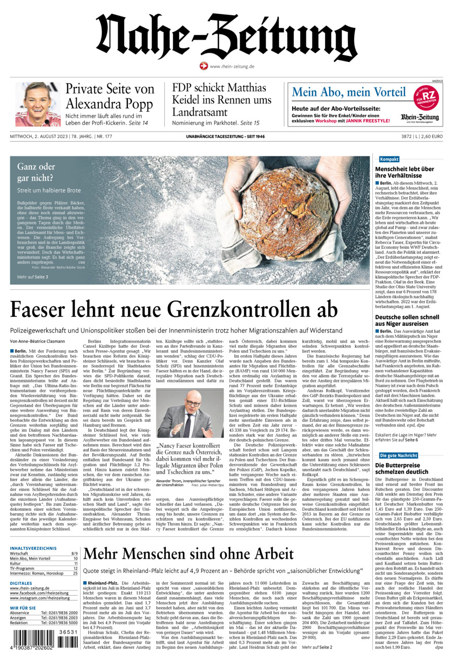 Nahe-Zeitung vom Mittwoch, 02.08.2023