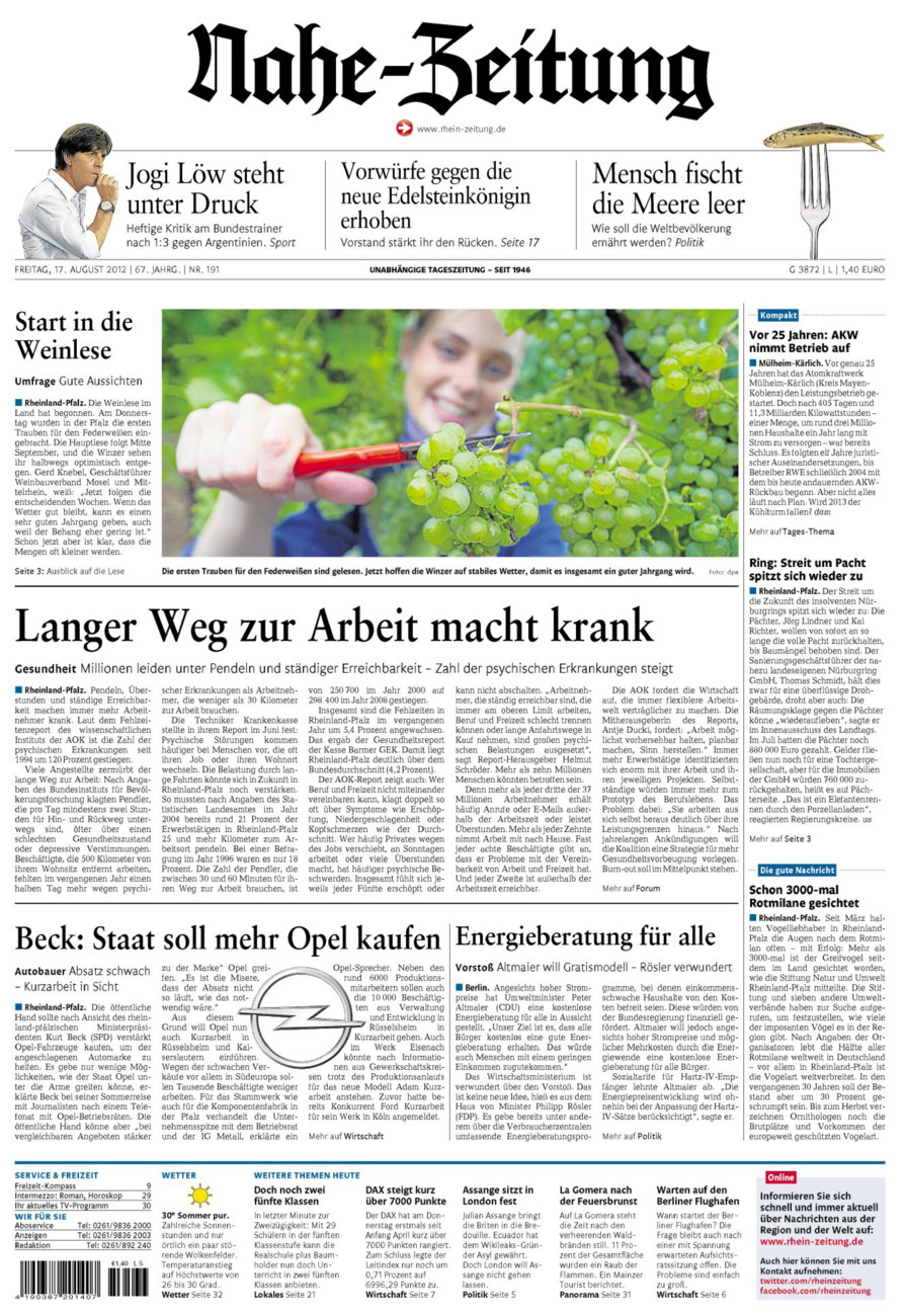 Nahe-Zeitung vom Freitag, 17.08.2012