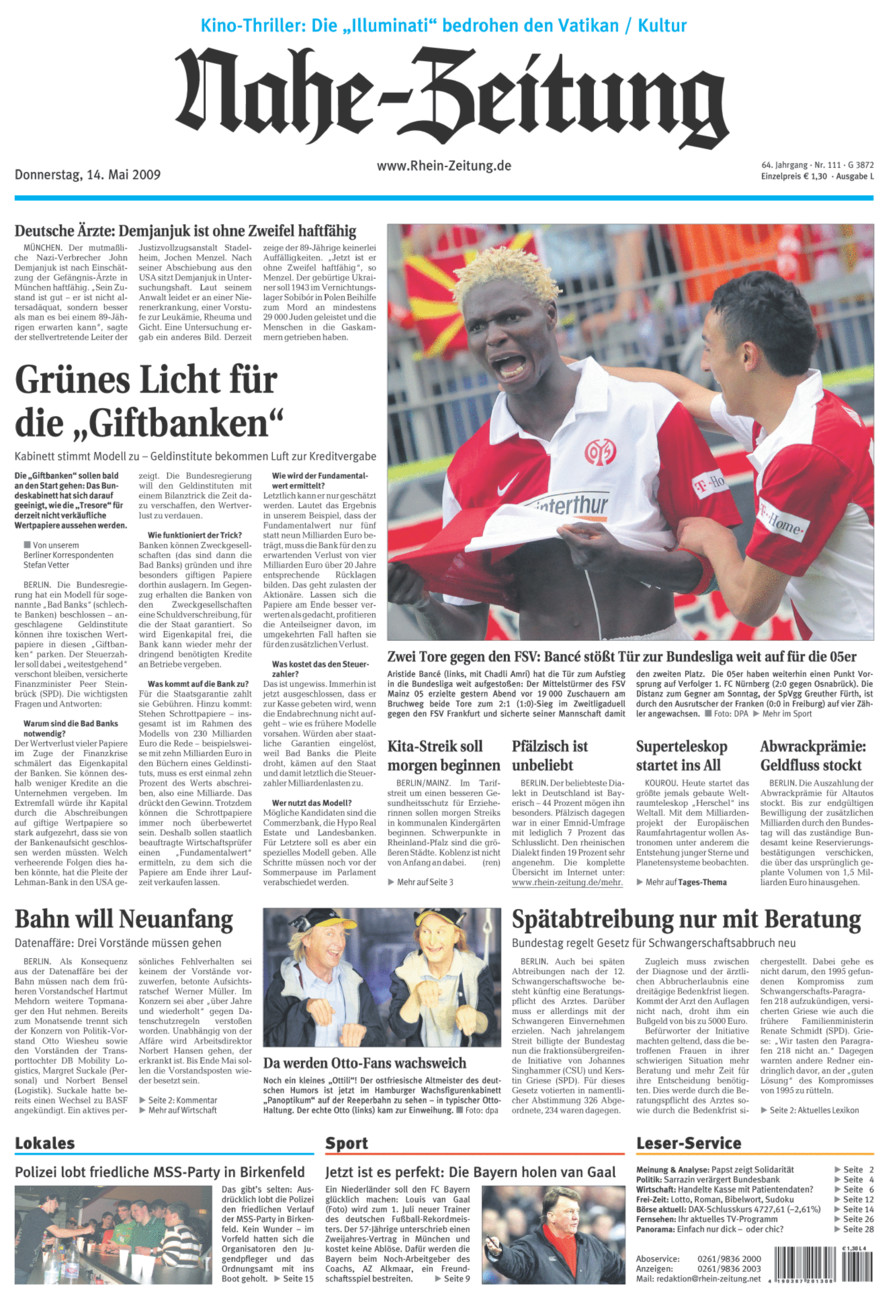 Nahe-Zeitung vom Donnerstag, 14.05.2009