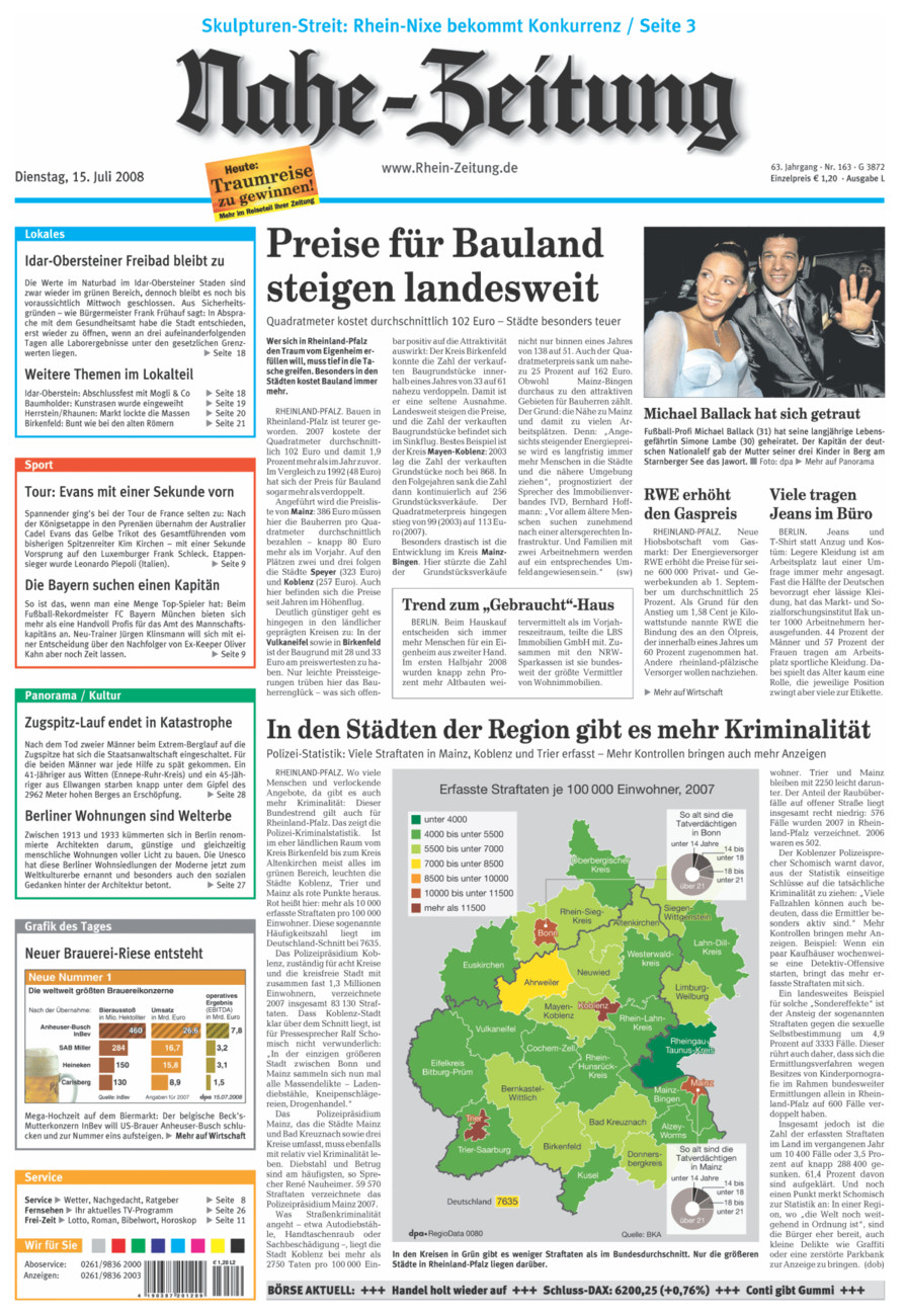 Nahe-Zeitung vom Dienstag, 15.07.2008