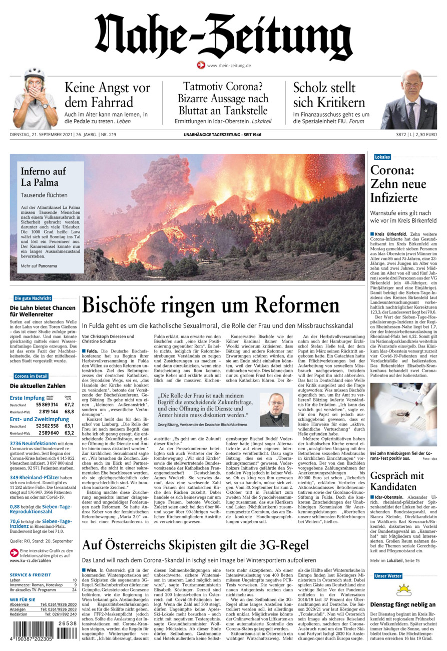 Nahe-Zeitung vom Dienstag, 21.09.2021