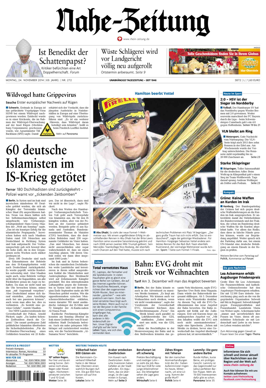Nahe-Zeitung vom Montag, 24.11.2014