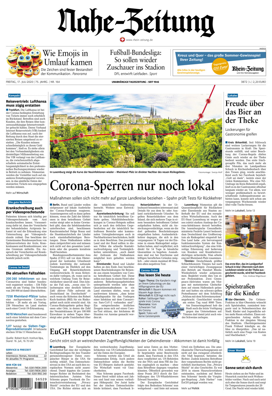 Nahe-Zeitung vom Freitag, 17.07.2020