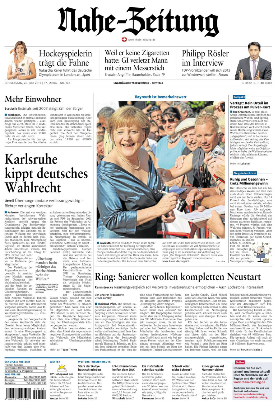 Nahe-Zeitung vom Donnerstag, 26.07.2012