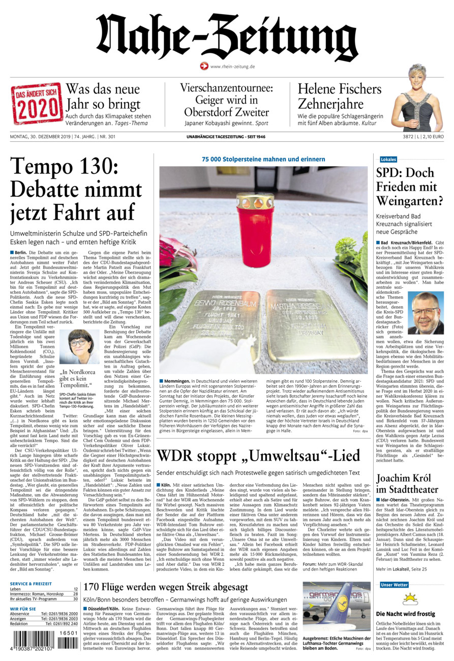 Nahe-Zeitung vom Montag, 30.12.2019