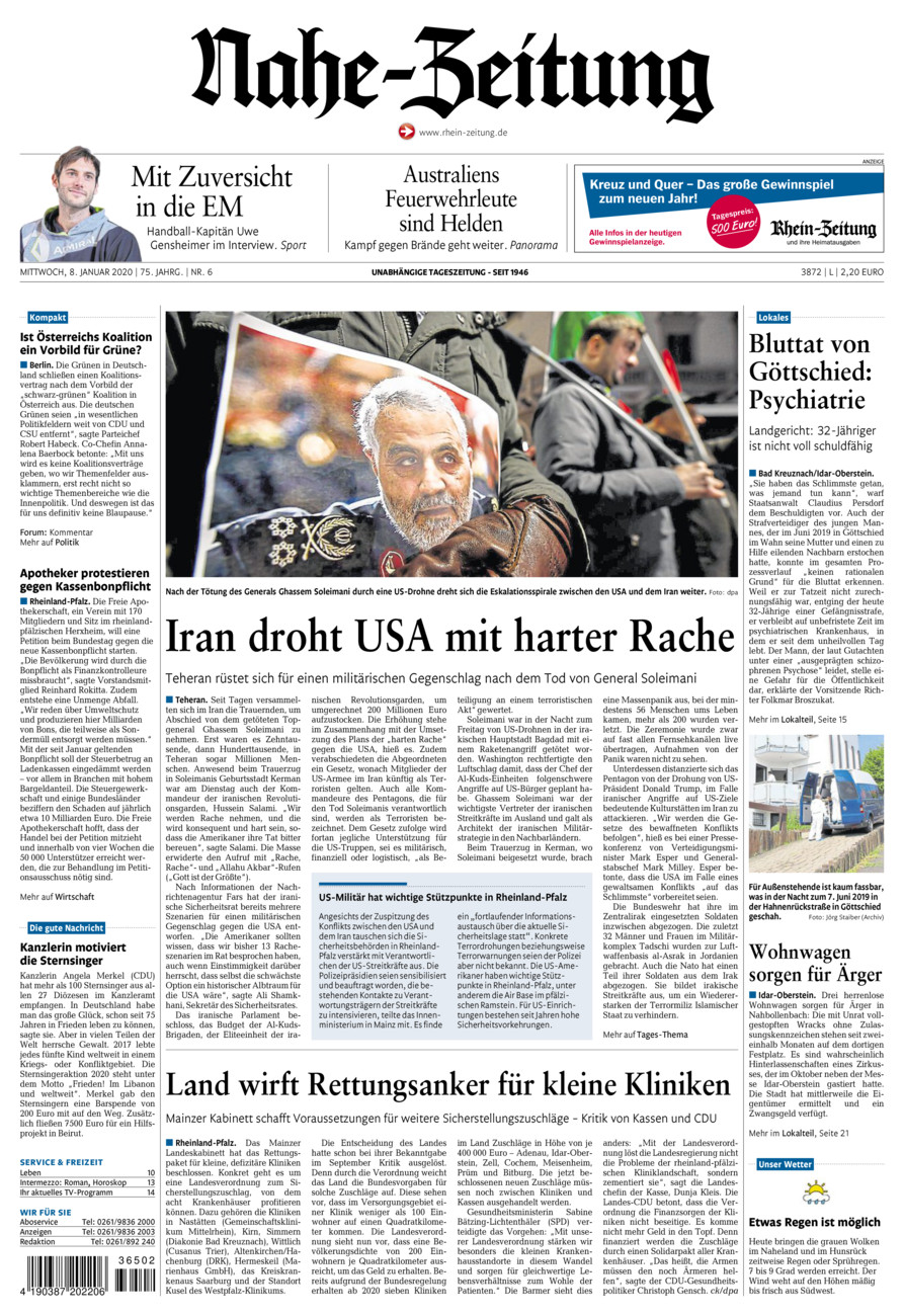 Nahe-Zeitung vom Mittwoch, 08.01.2020