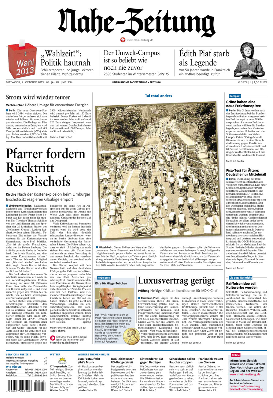 Nahe-Zeitung vom Mittwoch, 09.10.2013