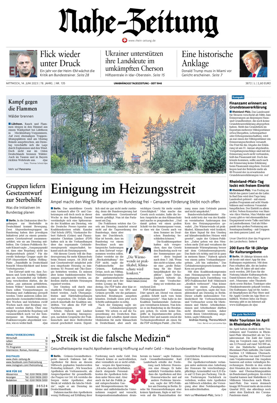 Nahe-Zeitung vom Mittwoch, 14.06.2023
