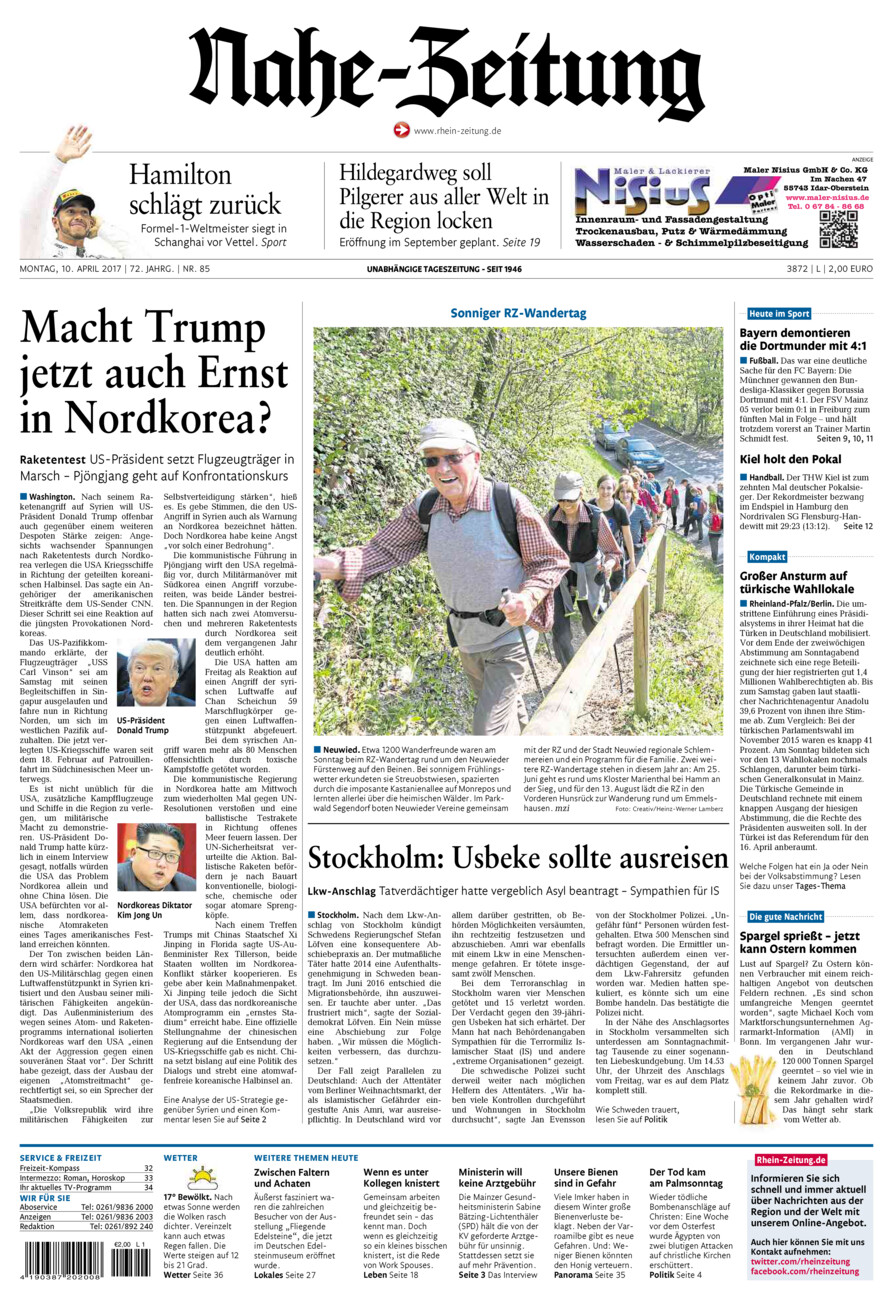 Nahe-Zeitung vom Montag, 10.04.2017