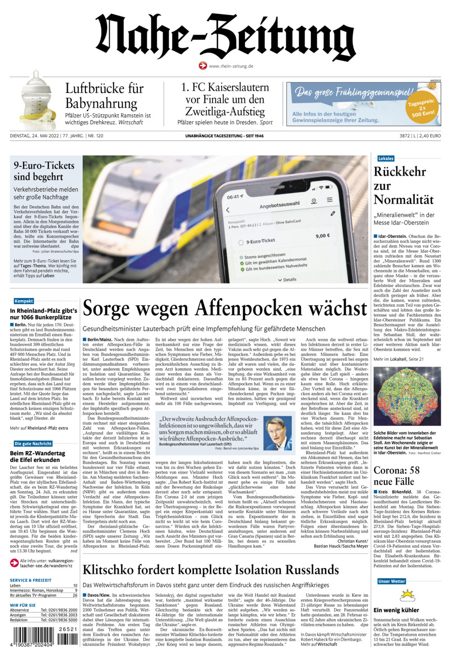 Nahe-Zeitung vom Dienstag, 24.05.2022