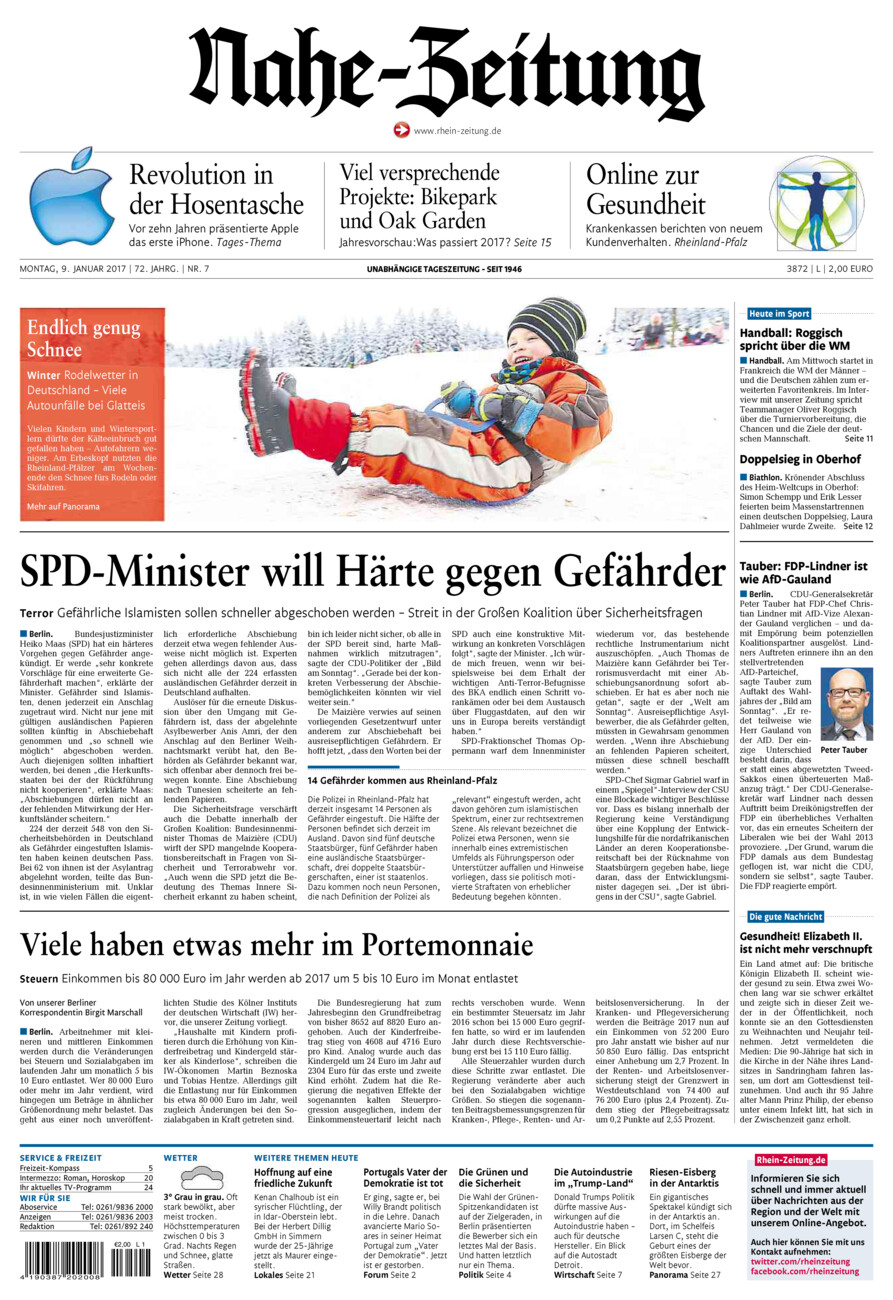 Nahe-Zeitung vom Montag, 09.01.2017