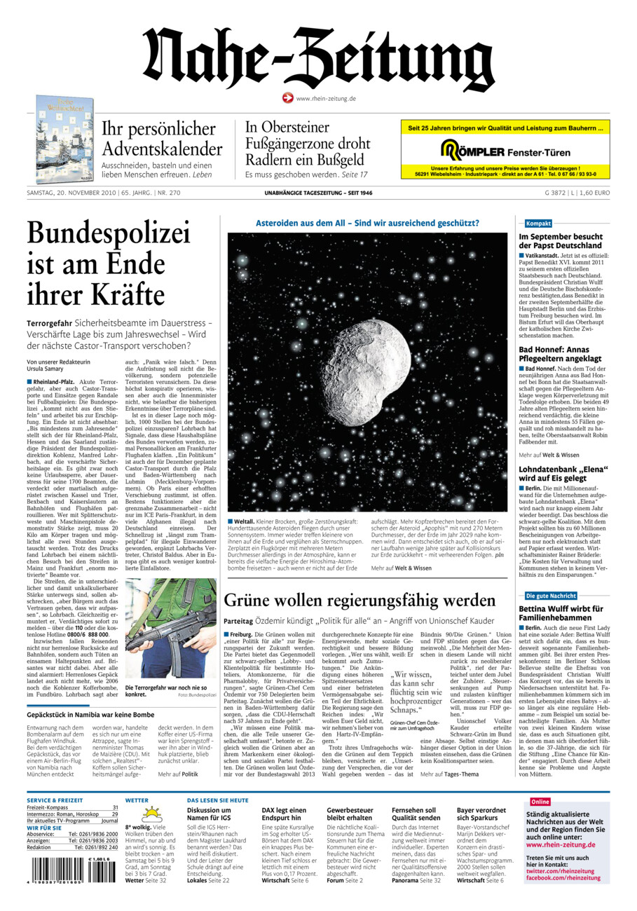 Nahe-Zeitung vom Samstag, 20.11.2010