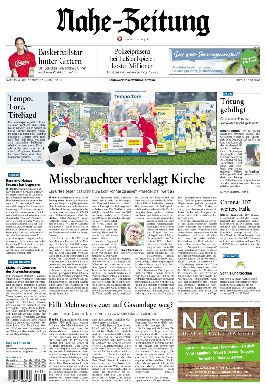 Nahe-Zeitung vom Samstag, 06.08.2022