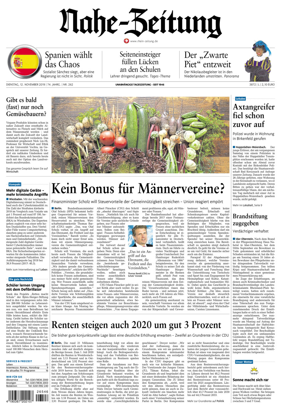 Nahe-Zeitung vom Dienstag, 12.11.2019