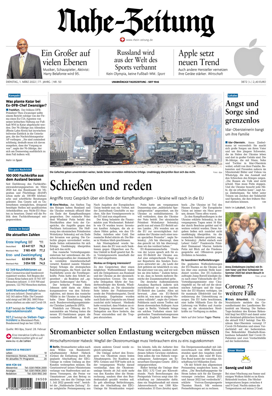 Nahe-Zeitung vom Dienstag, 01.03.2022