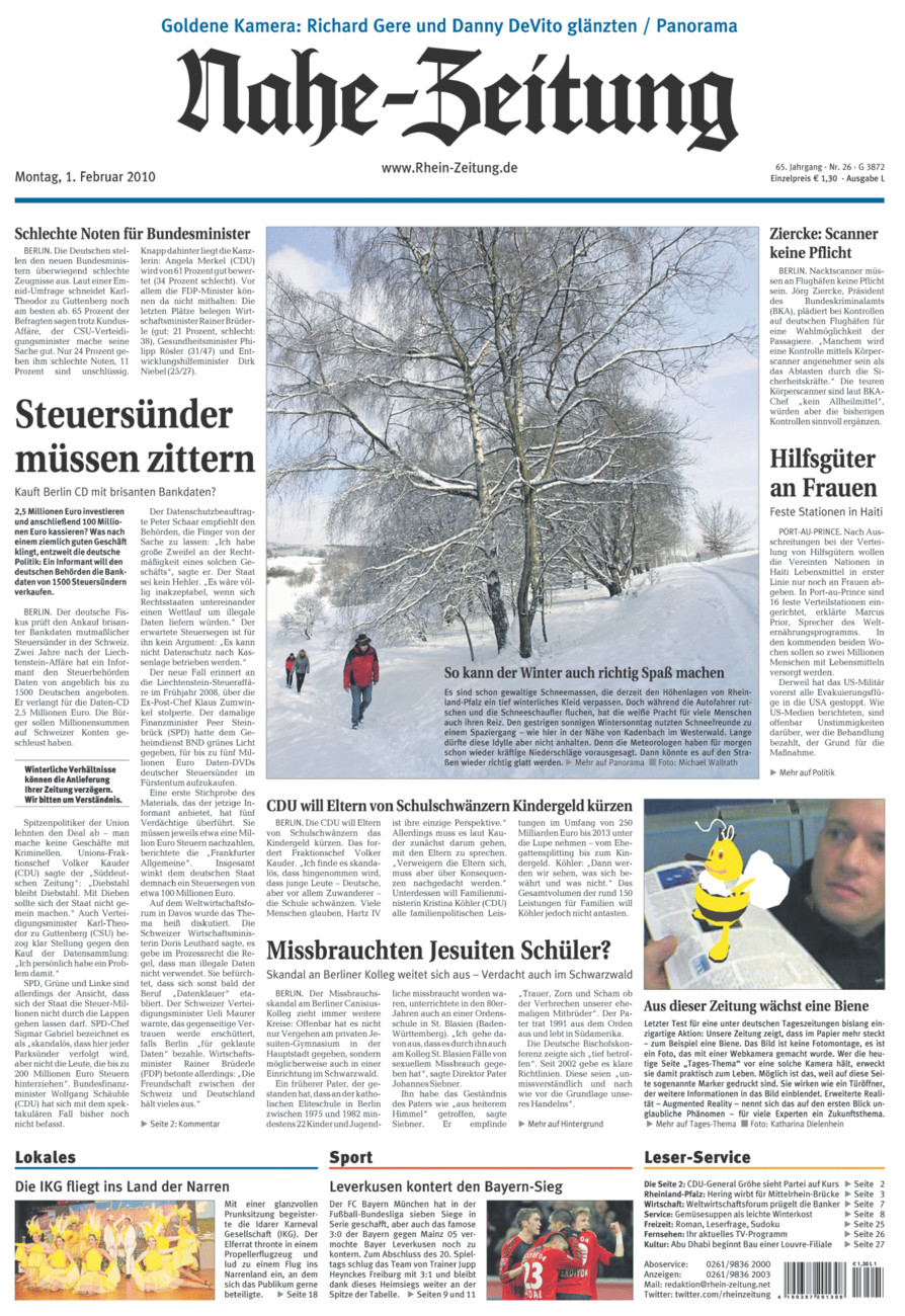 Nahe-Zeitung vom Montag, 01.02.2010