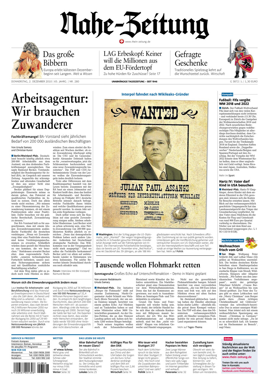 Nahe-Zeitung vom Donnerstag, 02.12.2010