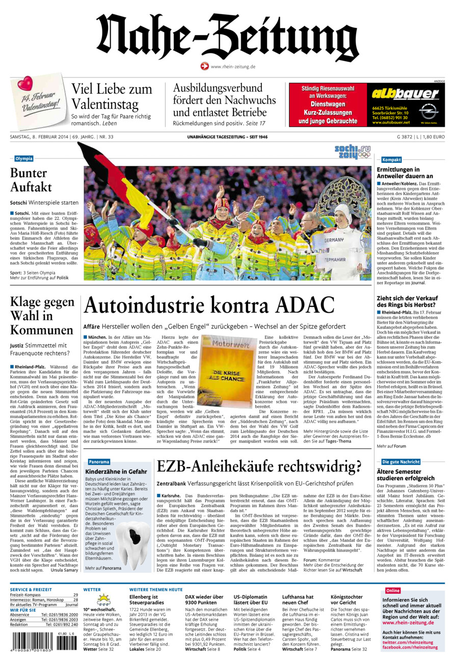 Nahe-Zeitung vom Samstag, 08.02.2014