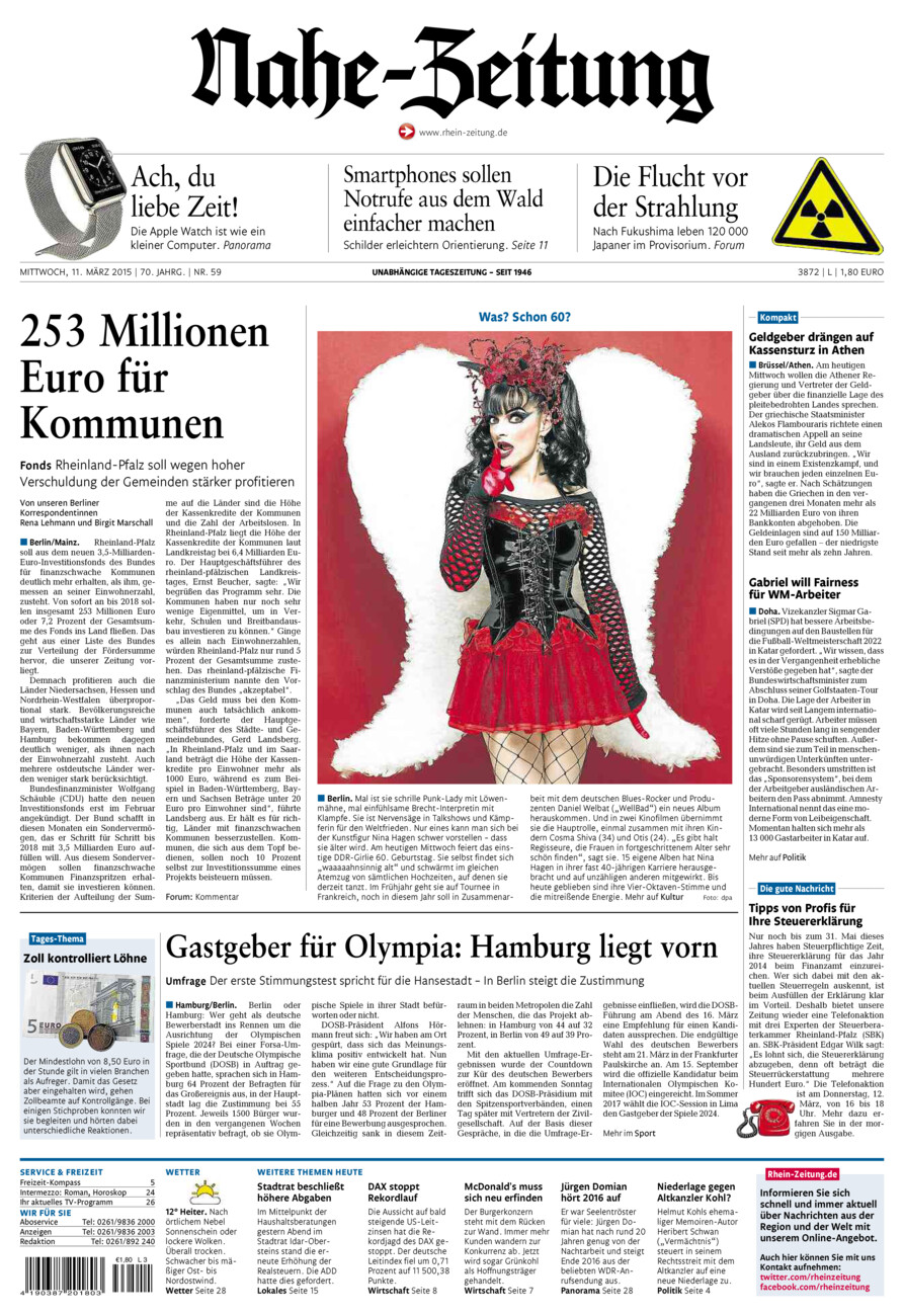 Nahe-Zeitung vom Mittwoch, 11.03.2015