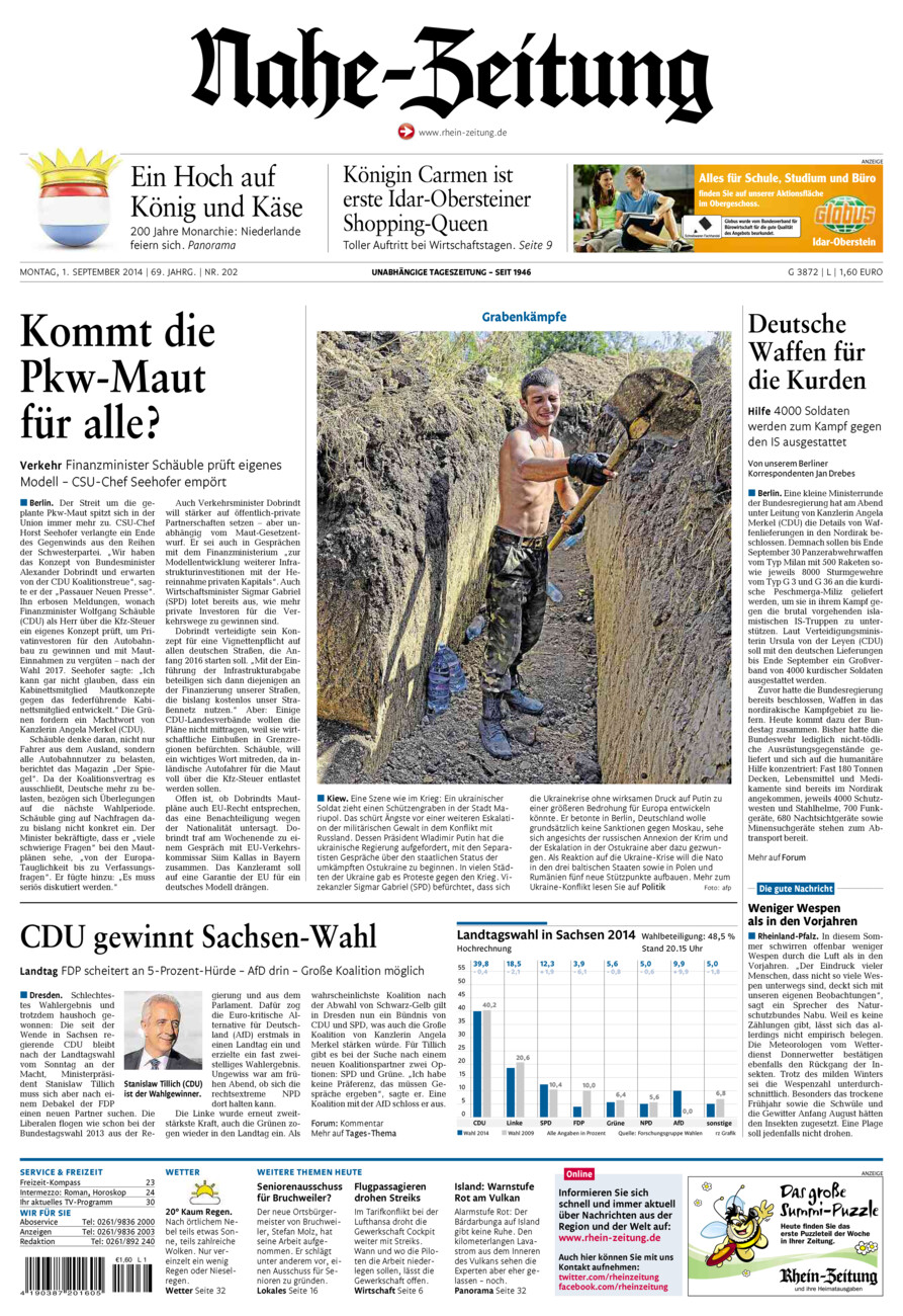 Nahe-Zeitung vom Montag, 01.09.2014