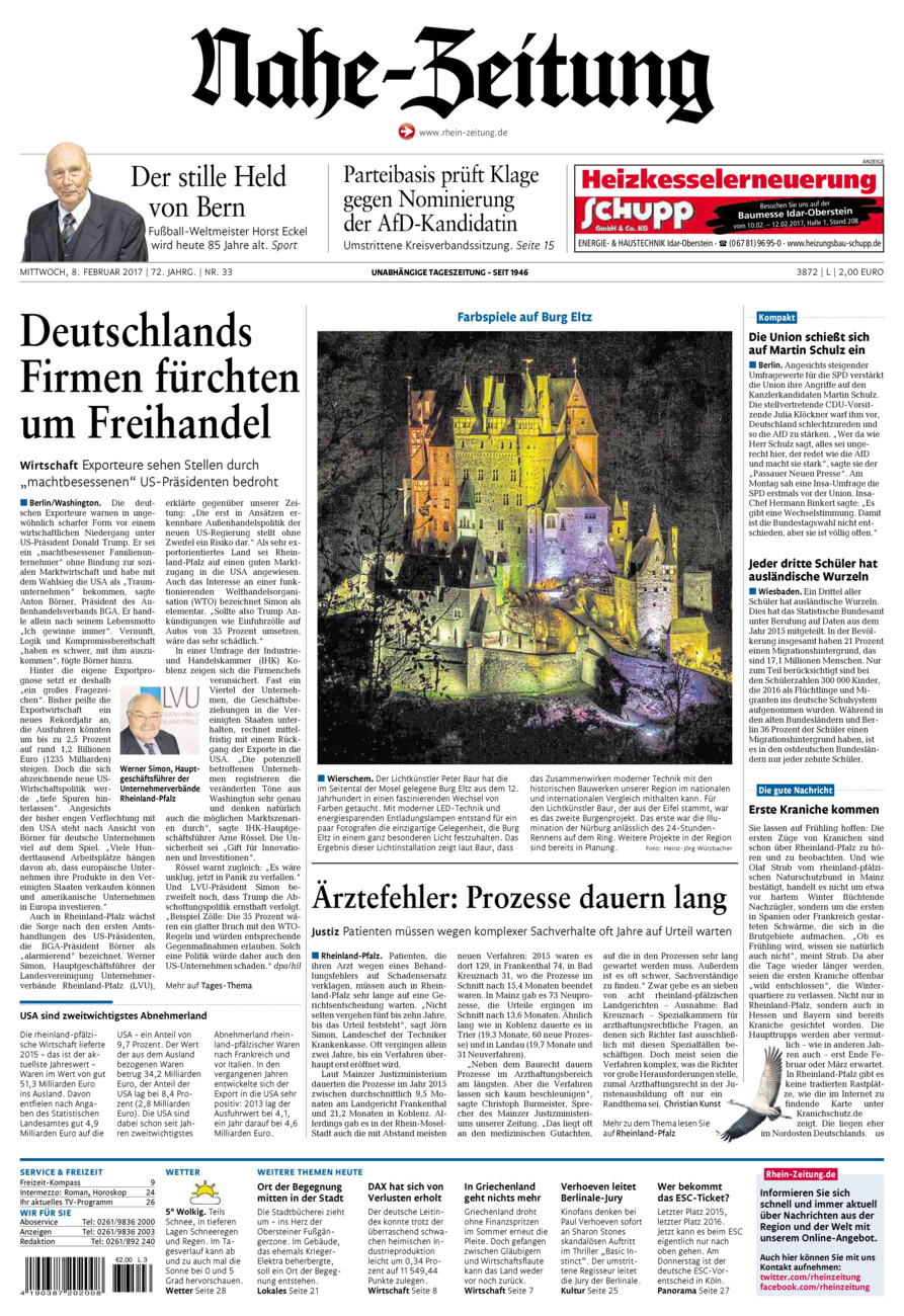 Nahe-Zeitung vom Mittwoch, 08.02.2017