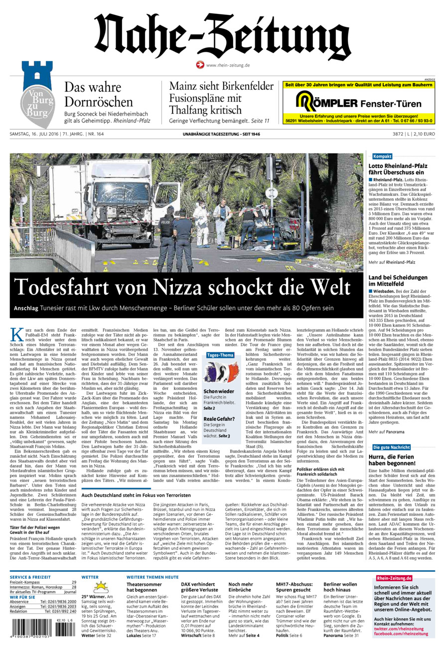 Nahe-Zeitung vom Samstag, 16.07.2016