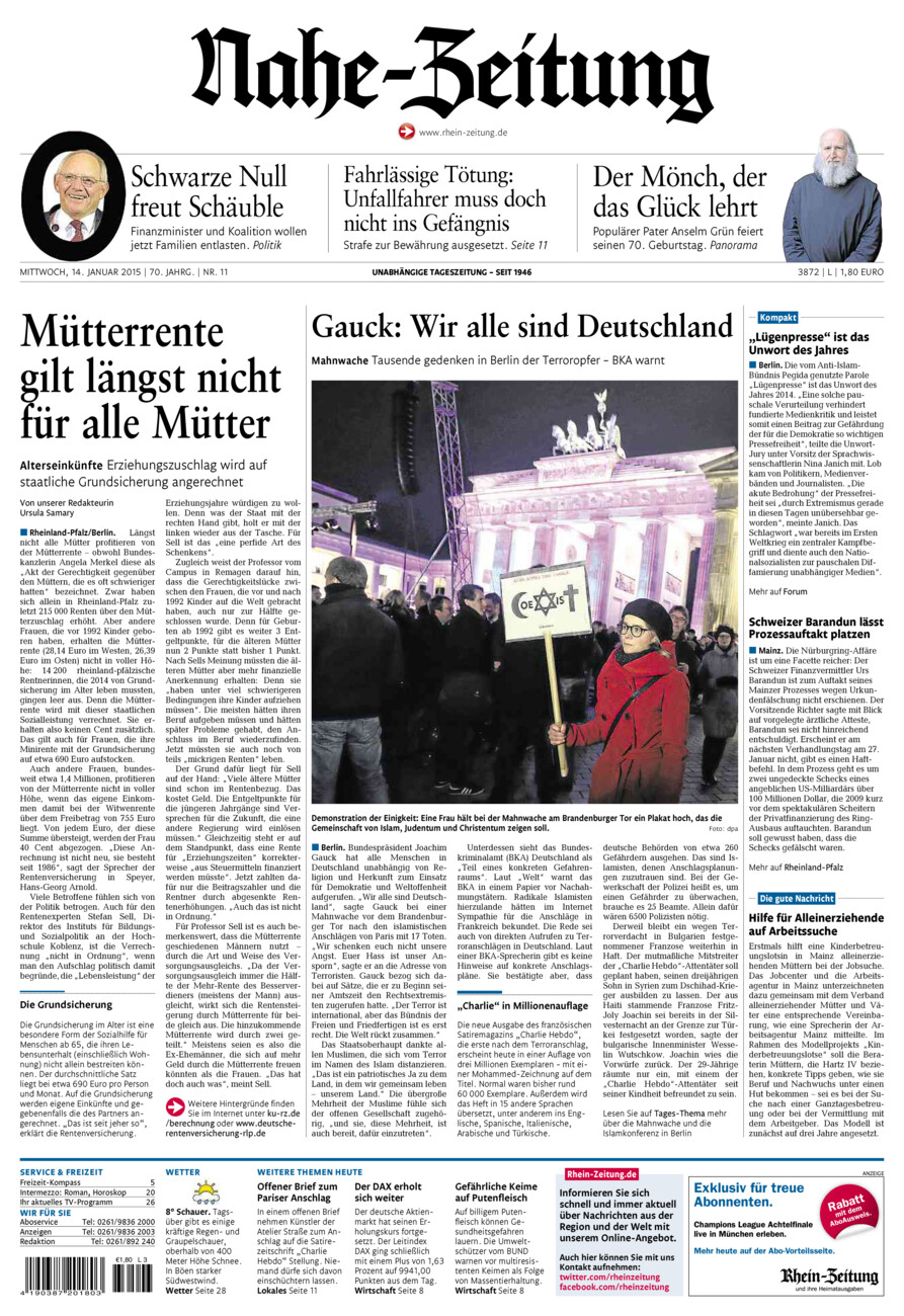 Nahe-Zeitung vom Mittwoch, 14.01.2015