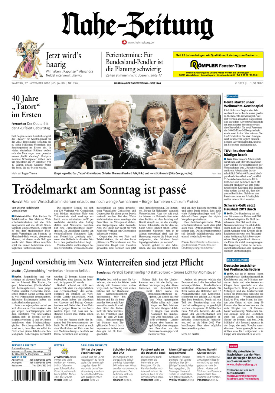 Nahe-Zeitung vom Samstag, 27.11.2010