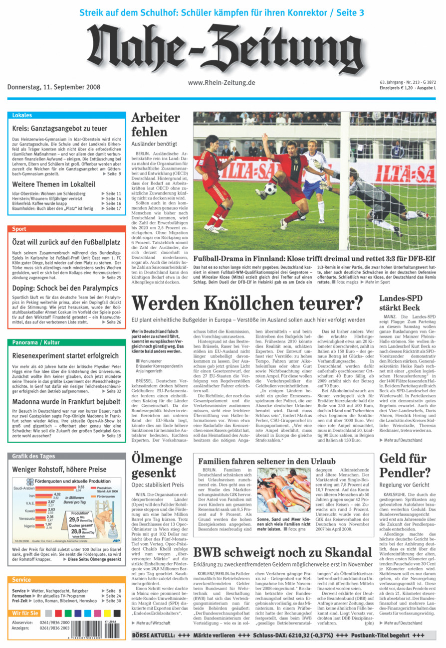 Nahe-Zeitung vom Donnerstag, 11.09.2008