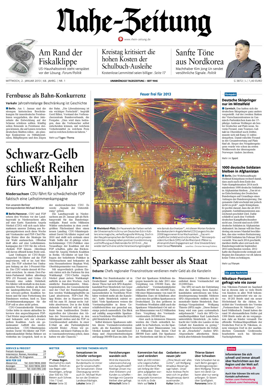 Nahe-Zeitung vom Mittwoch, 02.01.2013