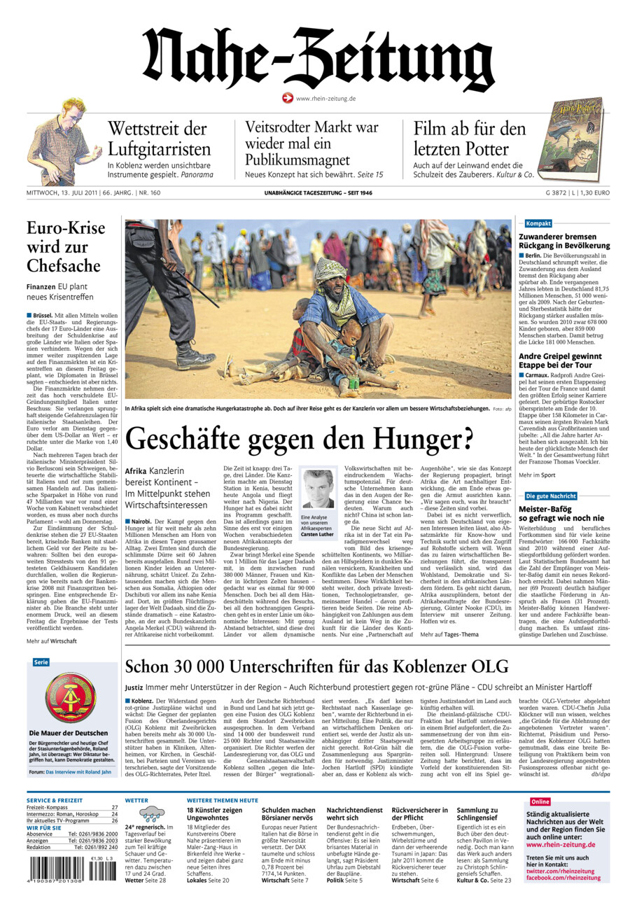Nahe-Zeitung vom Mittwoch, 13.07.2011