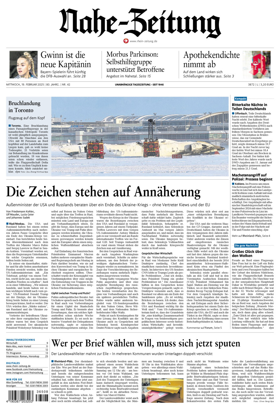 Nahe-Zeitung vom Mittwoch, 19.02.2025