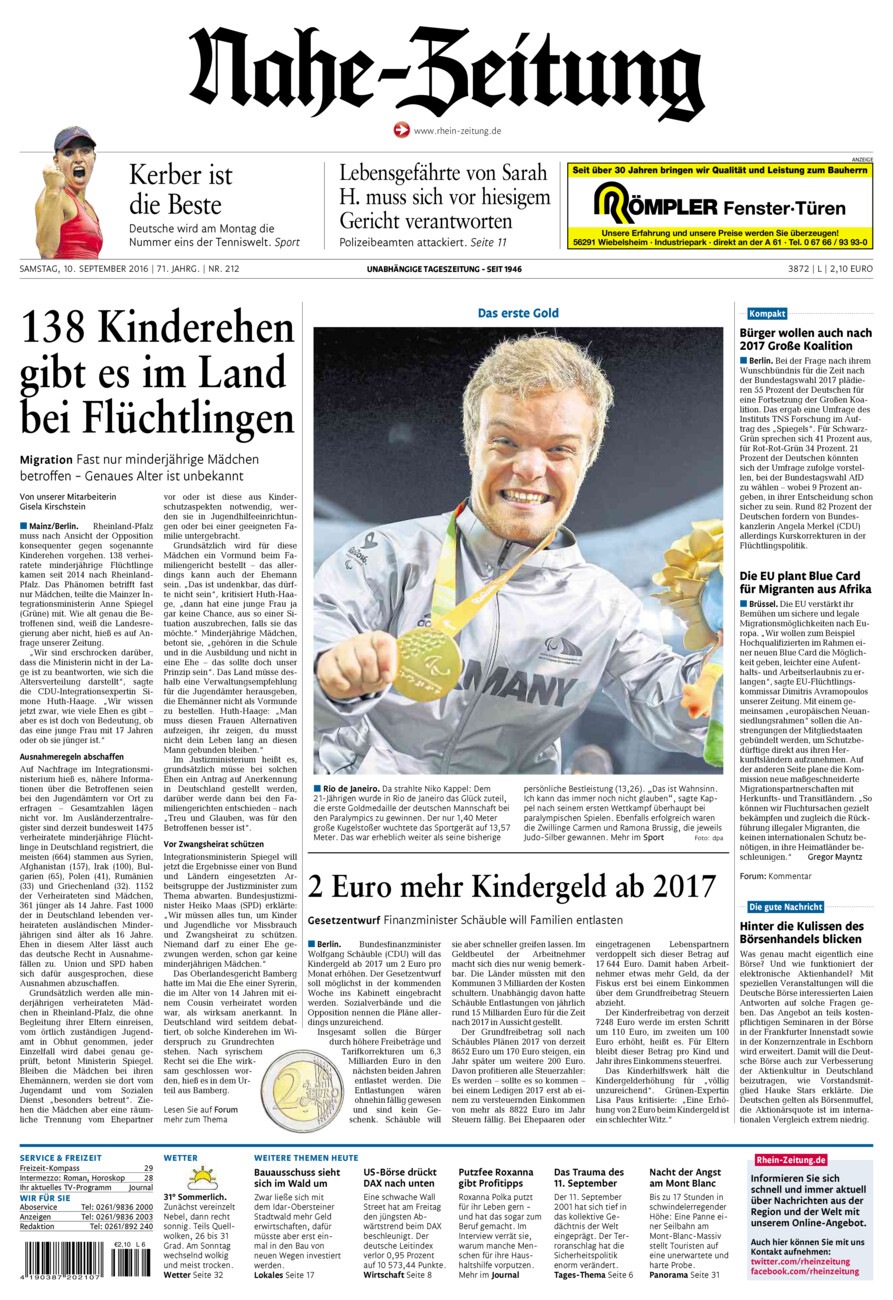Nahe-Zeitung vom Samstag, 10.09.2016
