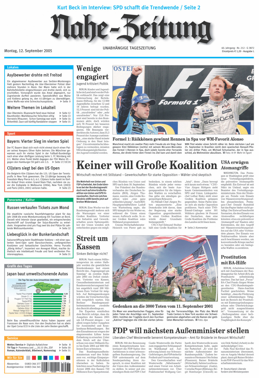 Nahe-Zeitung vom Montag, 12.09.2005