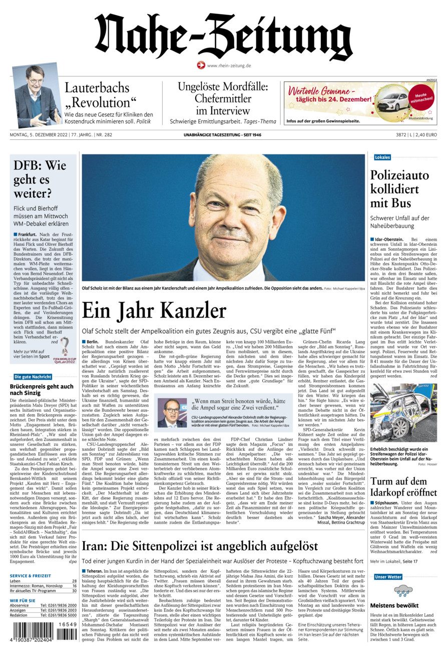 Nahe-Zeitung vom Montag, 05.12.2022